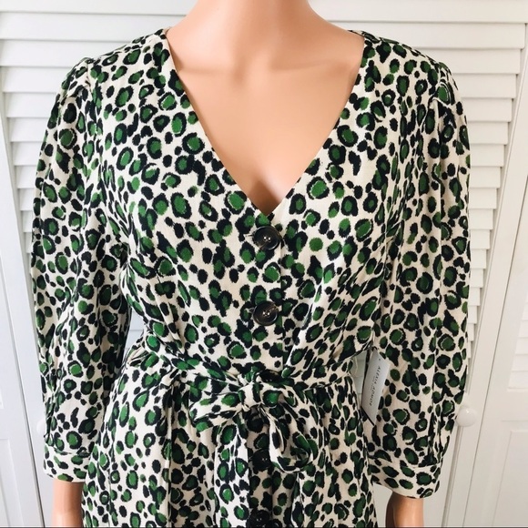 New ALEXIA ADMOR Green Leopard Print Button Front Belted Mini Dress Size 10 - Picture 3 of 11